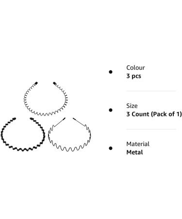 Hanyousheng 3 PCS Metal Headband Black Metal Hair Hoop Unisex Hair Band Hair Hoop Spring Wave Hairband hair band for men Unisex Sport Fashion Hair Band Accessories for Women and Men - Buy Online on GoSupps.com