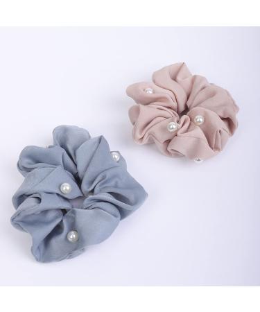 JWICOS Soft Microfiber Pearl Scrunchies Hair Ties for Women and Girls - Pack of 2 (Blue Flesh-Colored) - Buy Online on GoSupps.com