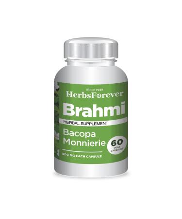 Herbsforever Brahmi Capsules Bacopa Monnieri Bacoside 30% to 35% Stress Relief Supplement 60 Vege Capsules 800 Mg Each