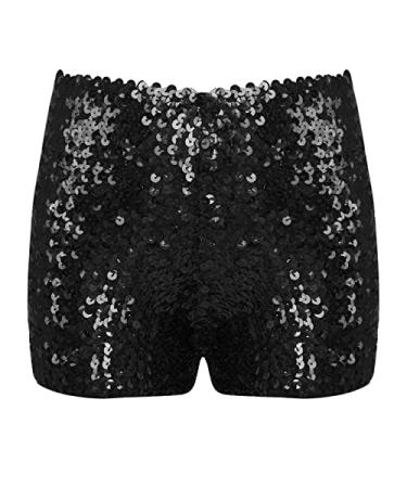 JanJean Kids Boys Girls Sparkle Sequins Dance Shorts High Waist Gymnastic Jazzz Hip Hop Dance Performance Dance Shorts Black 6-10 Years