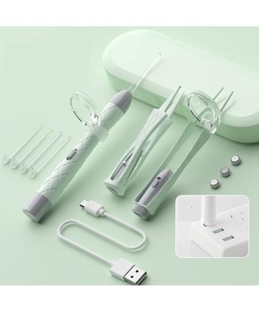 GRADENAIZE Ear Wax Removal Tool Ear Cleaner for Baby Childred Using with LED Light Magnifiers Ear Wax Cleaner Earwax Removal Kit with Tweezers and Storage Box Earwax Remover 7PCS Kits Green