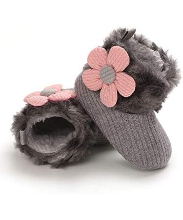 Spring Baby Winter Warm Fleece Booties | Non-Slip Soft Sole Shoes for Girls Boys | Prewalker Boots 6-12 Months Grey - Buy Online on GoSupps.com