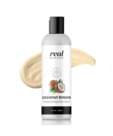 Real Skin Care Coconut Oil Body Lotion | Coconut Breeze | Moisturizing Lotion for Body  Hands  and Face | Natural Lotion with No Chemicals or Parabens | Organic Coconut Lotion | Handmade In the USA