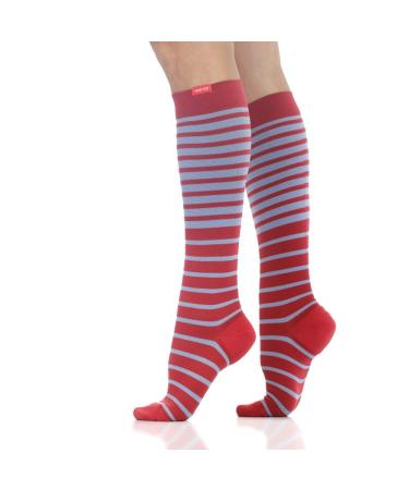 VIM & VIGR Nylon 20-30 mmHg Graduated Compression Socks (Red & Lavender Falling Stripe Large/X-Large (3))