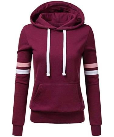 Bigfanshu Womens Hoodie Sweatshirts Ladies Hoodies Stripe Long Sleeve Blouse Hooded Pocket Pullover Tops Shirt Wine Red - Buy Online on GoSupps.com