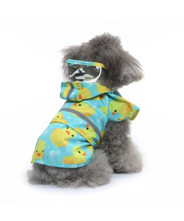 Ornaous Cute Rubber Duck Dog Raincoat with Hood, Reflective Waterproof Pet Rain Jacket for Small Puppy Large Dogs(M Size) 10.6" neck girth, 17.3" chest girth Blue