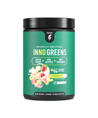 InnoSupps Inno Greens | 28+ Organic Greens & Superfoods | Advanced Prebiotics + Probiotics | Super Antioxidant + Hydration | Spirulina, Chlorella, Ashwagandha - 30 Servings (Strawberry Banana) Strawberry Banana 9.60 Ounce (Pack of 1)