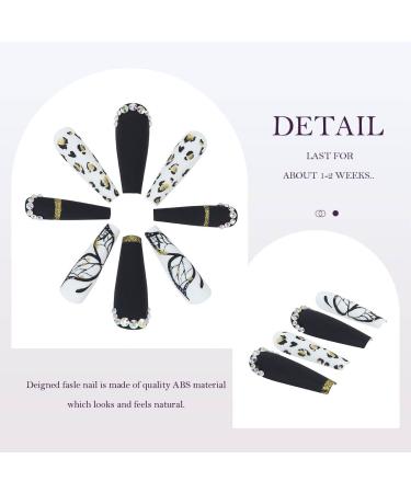 Vatocu Long Matte False Nails - Black & White Butterfly Leopard Print Press-On Nails for Women & Girls | 24-Piece Halloween Acrylic Set - Buy Online on GoSupps.com