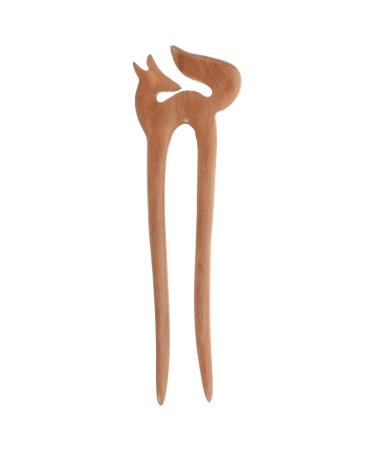 minkissy U Shape Wooden Hair Sticks Handmade Carved Ebony Sandalwood French Hair Forks with Cute Fox Design 2-prong Vintage Wood Hair Pins for Women Chignon Bun Updo Hairstyle