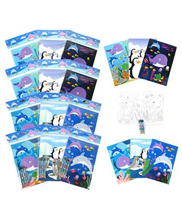 Tiny Mills Ocean Life Coloring Books for Kids with 12 Coloring Books and 48 Crayons, Ocean Life Under the Sea Treats Party Favors, Ocean Life Prizes, Favor Bag Filler, Ocean Life Party Supplies