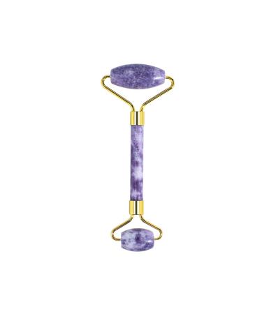 Jade Roller Gua Sha Massage to Reduce Puffiness and Improve Wrinkles for Your Eyes Face and Neck Sculpting Slimming Firming Anti-Ageing and Anti-Puffines(Color:Purple Stone)