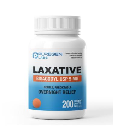 Puregen Labs Bisacodyl 5mg Tablet | 200 Count | Stimulant Laxative Gentle and Fast Overnight Relief for Constipation 1