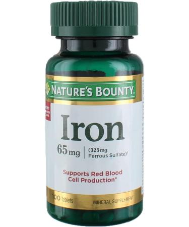 Nature's Bounty Iron 65 Mg (325 mg Ferrous Sulfate) 100 Count - Pack of 2 | High-Potency Iron Supplement - Buy Online on GoSupps.com