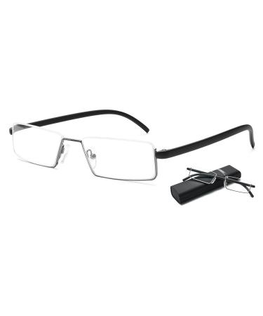 Vevesmundo Anti Blue light Reading glasses with case metal tr90 flexible light Small half -bump visual aid reading help glasses for men 1 piece black reading glasses with shell 1.5 x