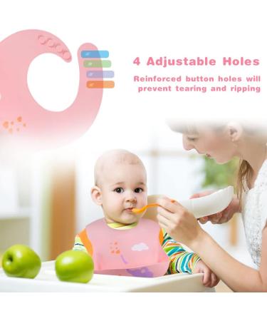 Vicloon Silicone Baby Bib 2PCS Baby Weaning Bibs Waterproof Baby Feeding Bibs Adjustable with Wide Food Catcher Pocket Unisex Toddler Bibs (Pink-Grey) - Buy Online on GoSupps.com
