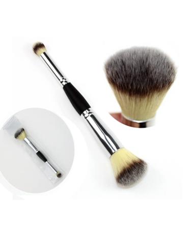 Multifunction Double Head Makeup Brush - Professional Wood Handle for Powder Blush & Eye Cosmetics - Black & Silver - Buy Online on GoSupps.com