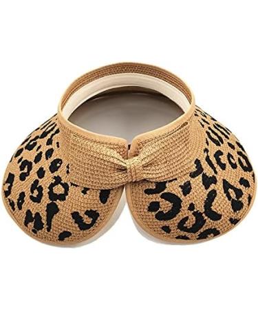 LABANCA Girls Leopard Sun Visor Hat UPF 50+ UV Protection Wide Brim Beach Straw Summer Hat - Khaki - Buy Online on GoSupps.com