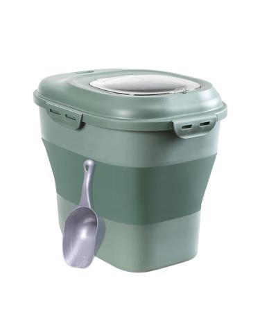 Foldable Dog Food Storage Container, bin for 30Lb Pet Food Cat Food Fish Food Bird Seed with food scoop lid Large Airtight Plastic Containers, 50 Pound Rice Kitchen Storage Holder Green