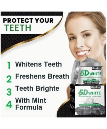 5D White Activated Charcoal Tooth Powder 2.11 oz Mint Flavor Natural Teeth Whitening - Buy Online on GoSupps.com