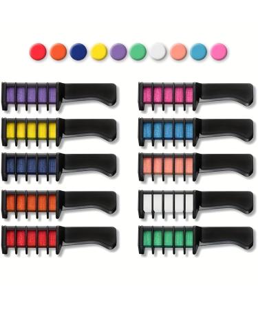 10 Colors Temporary Hair Chalk Comb Set for Girls Non-Toxic Easy Washable Hair Dye Colourful Hair Dyeing Kit with Disposable Haircolor Sticks Hair Chalk Powder and Comb