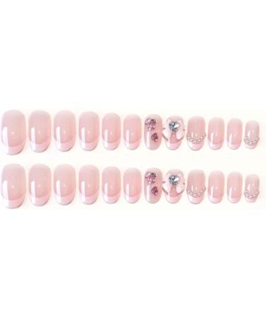 24pcs Pink Bow Oval Coffin Fake Nail Pink Bow 3D Press on Nails Pink Bow Oval Nails Luxurious Nails Acrylic Nails Fake Nails For Women Girls - Buy Online on GoSupps.com