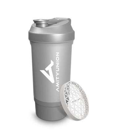 Protein Shaker 700 ml "Fyra" leak -proof - BPA free with powder compartment & sieve and scale for creamy whey protein shakes shaker protein shake protein Shaker mug for BCAA and gaming booster in silver