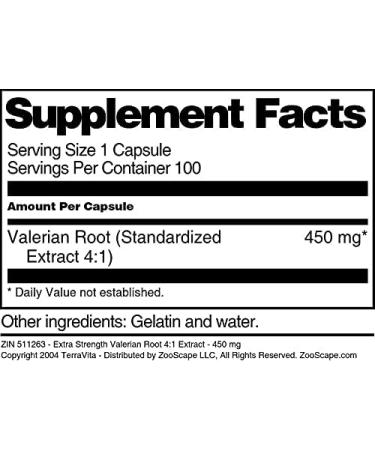 Extra Strength Valerian Root 4:1 Extract - 450 mg (100 Capsules ZIN: 511263) - 3 Pack - Buy Online on GoSupps.com
