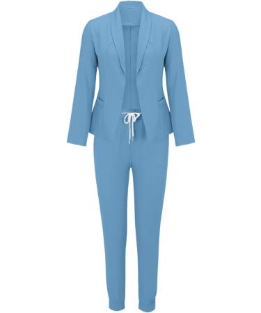 Womens 2024 Fashion 2 Piece Outfits Blazers Jacket Bodycon Trouser Pants Collared Double Breasted Business Casual Suit Sets 4791-sasnx-blue-f L - Buy Online on GoSupps.com