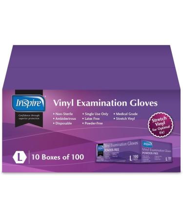 Inspire Stretch Vinyl Exam Gloves - Pack of 1000 | Latex-Free Disposable Medical Cleaning Gloves Large - Buy Online on GoSupps.com