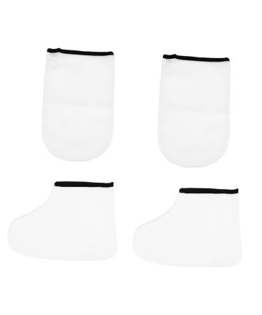 Ipetboom 2 Pairs Leather Horn Boots Remover Socks Paraffin Wax Light Wax Bath Hand Mitts Moisturizing Gloves Thickened Foot Covers Men Body Short Boots White Polyester Lining Spa