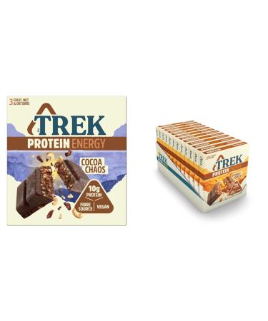 TREK Cocoa Chaos High Protein Energy Bar - Plant Based Protein - Gluten Free - Natural Ingredients 55 g (Multipack case 36 Bars) & Protein Peanut Power 3x55g Bar MP - Case of 36 Bars + Protein Peanut Power