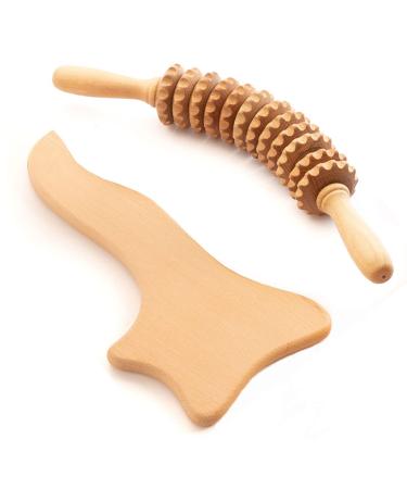 tuuli Anti Cellulite Massage Set Massager Massage Roller Roller with Handle Gua Sha Maderotherapy made of wood
