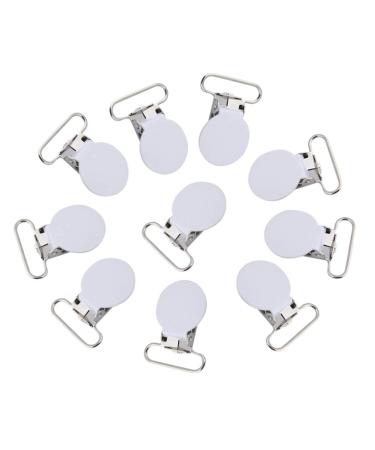 Pacifier Clips 10pcs Metal Round Suspender Snap Pacifier Strap Holder for DIY Making Leather Craft(White)