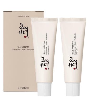 Relief Korean Sunscreen SPF50 PA++++ - Organic Sunscreen with Rice and Probiotics Nourishing Skin Protection and UV Defense for All Skin Types (2pc)