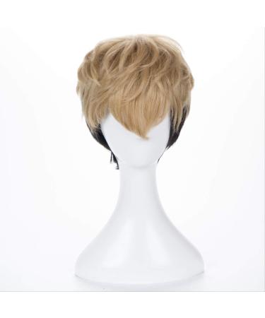 Killing Stalking SangWoo Wig Short Linen Black Ombre Heat Resistant Synthetic Hair Cosplay Costume Wig + Wig Cap