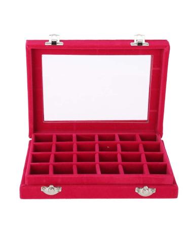 24-Grids Jewelry Storage Box & Nail Art Organizer - Red Display Case with Lid for Small Jewelry & Nail Art Decoration - Buy Online on GoSupps.com