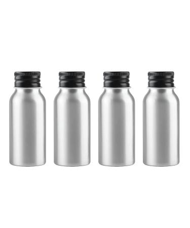 Zeoabsy 4 pieces 50 ml of empty round silver aluminum bottle with aluminum screw lid black 50ml screw bottles made of aluminum for filling for cosmetics essences olar bathroom hotel travel 50ml black