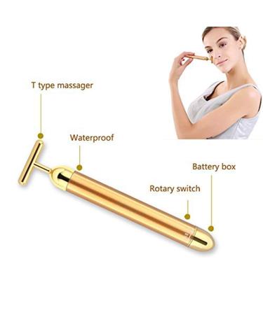 24k Golden Pulse Facial Massager - T-Shape Electric Face Massage Tool for Firming and Lifting Sensitive Skin - Buy Online on GoSupps.com