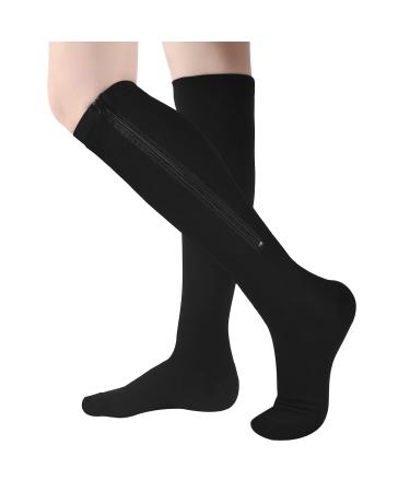 Zipper Compression Socks - 2Pairs Calf Knee High Closed Toe Compression Stocking (CLOSE TOE - BLACK, Large-X-Large) Close Toe - Black Large-X-Large