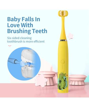 LEYUYO Electric Toothbrush for Kids - 6 Sided 360 Sonic Cleaning - Rechargeable 3D Sonic Toothbrush with Timer, 31000 Strokes, 2 Bristles, 4 Modes - Yellow - Buy Online on GoSupps.com