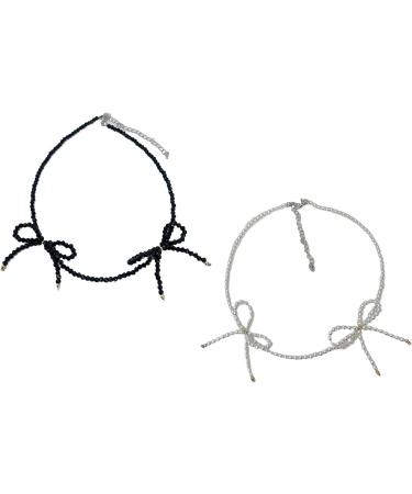 Oralgos Elegant White Choker Necklace | Crystal Pearls & Short Bow | Fashionable Statement Jewelry - Buy Online on GoSupps.com