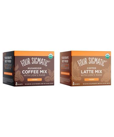 Four Sigma Foods RAWE-FSMCLM-FR Four Sigmatic Mushroom Coffee Mix & Chaga 10 Servings X 2.5g Lion's Mane & Chaga 10 Count & Coffee Latte Mix with Lion's Mane Eng 10 X 6 g sachets 60 gram