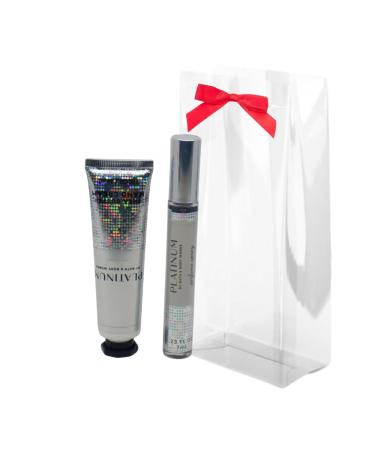 Bath & Body Works PLATINUM Eau de Toilette Mini Perfume Spray & Hand Cream 2-piece Gift Set with a Red Bow for Holidays