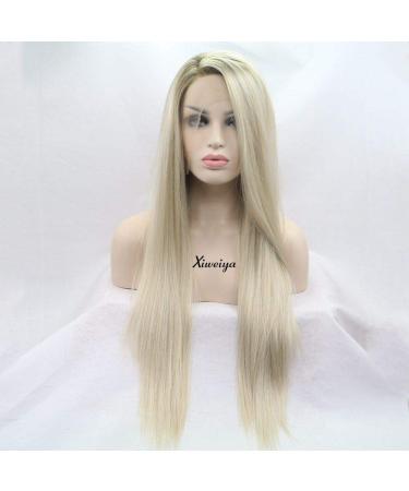 Xiweiya artificial hair wig smooth hair light blonde ombre-brown side part synthetic tip at the front for women heat-resistant fiber cosplay hair