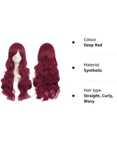 Colorfulpanda Long Burgundy Wig with Fringe for Women - 32inch Curly Wavy Synthetic Cosplay Hair Accessory - Wine Red - Buy Online on GoSupps.com