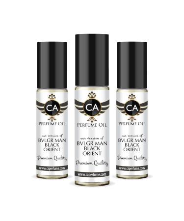 CA Perfume Impression of Bvlg Man Black Orient For Men Replica Fragrance Body Oil Dupes Alcohol-Free Essential Aromatherapy Sample Travel Size Concentrated Long Lasting Attar Roll-On 0.3 Fl Oz-X3