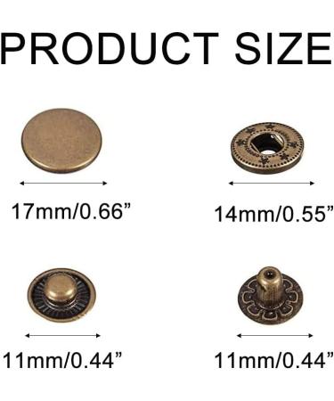 24 Sets Heavy Duty Leather Snap Fasteners Kit - BetterJonny 17mm Metal Snap Buttons Press Studs with Setter Tools for Clothes, Bracelets, Jackets, and Jeans - Antique Brass - Buy Online on GoSupps.com