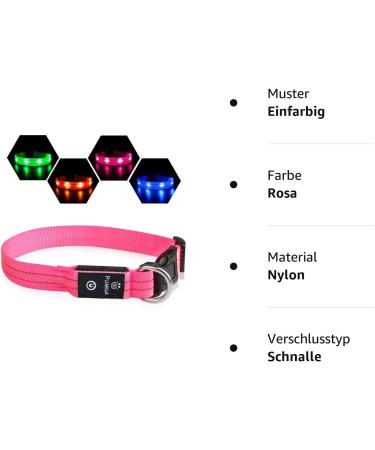 PCEOTLLAR Luminous Dog Collar - Adjustable LED Light Reflective Band for Small Medium & Large Dogs - Pink XS (25-32cm) - Buy Online on GoSupps.com