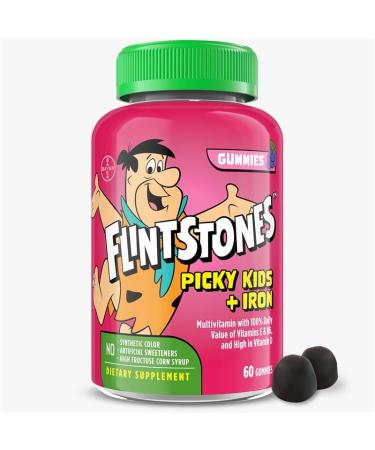 Flintstones Vitamins for Picky Kids + Iron Kids Multivitamin Gummies with Vitamin C D E B6 and Iron Gummy Vitamins Grape Flavored 60 Gummies 60 Count (Pack of 1)