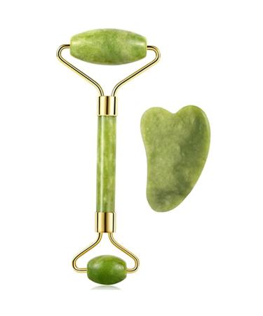Jade Roller and Gua Sha Set Face Roller Facial Beauty Massager for Eyes Face Neck and Body Treatment Facial Roller and Guasha Tools for Skin Care Routine